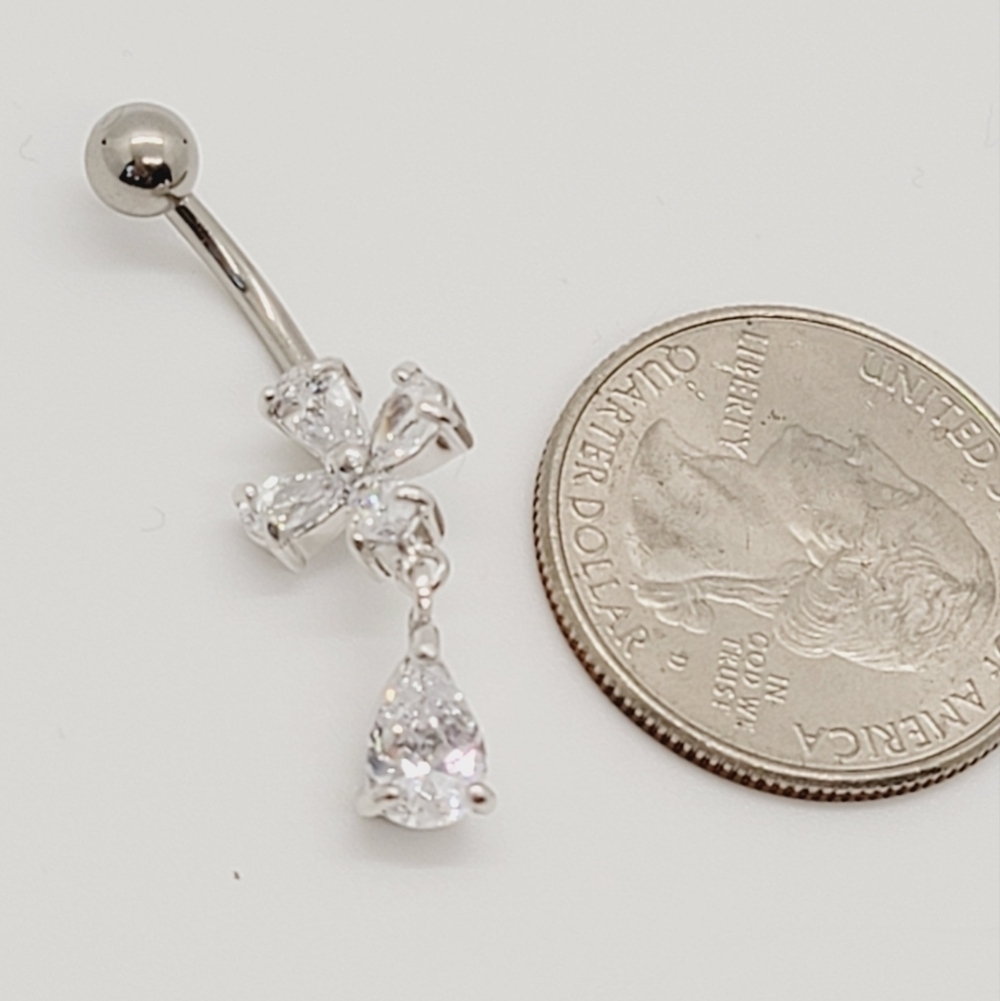 New Sterling Silver CZ Belly Button Navel Ring